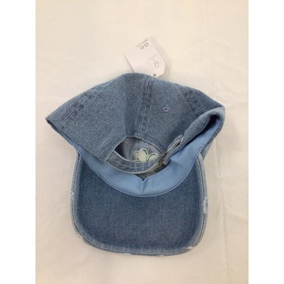 Claires Lucky Distressed Denim Hat with Shamrock 4 Leaf Clover Womens Adjustable - Picture 2 of 2